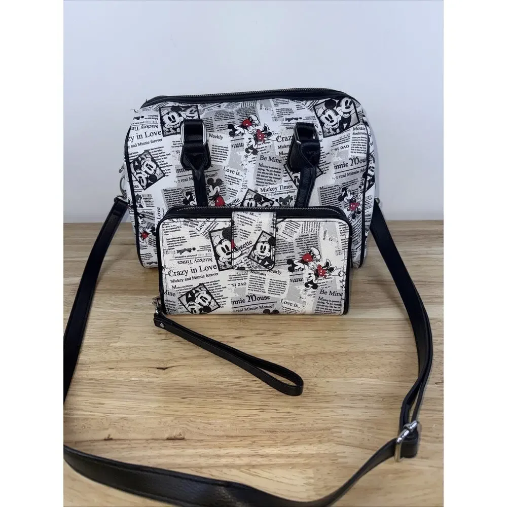 Disney Parks Mickey Minnie Mouse Crazy in Love Newspaper Print Purse & Wallet